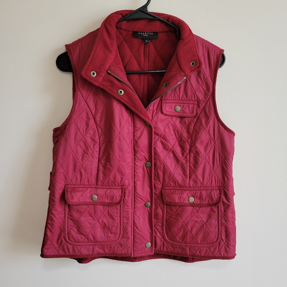 Talbots Red Quilted Winter Snap Adjustable Vest